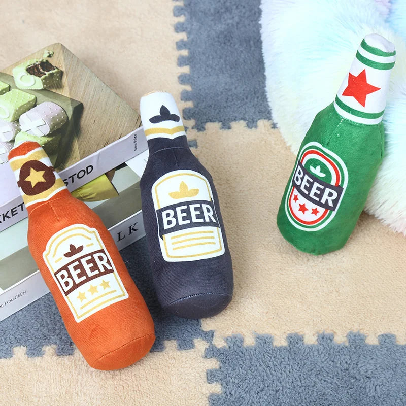 Squeaky Beer Bottle Shape Plush Toy